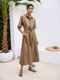 Button Front Short Sleeve Shirt Dress - Trendsi - Flyclothing LLC