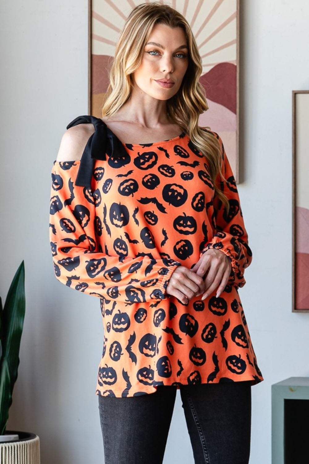 Heimish Pumpkin Print One Shoulder T-Shirt - Trendsi - Flyclothing LLC