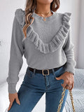 Ruffled Round Neck Long Sleeve Sweater - Trendsi