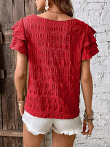Round Neck Flounce Sleeve Blouse - Trendsi - Flyclothing LLC