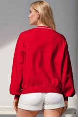 Double Take Full Size Nutcracker Sequin Bow Decor Cardigan - Trendsi