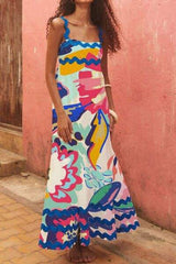 Printed Square Neck Wide Strap Dress - Trendsi - Flyclothing LLC