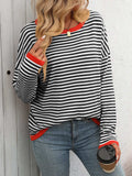 Mandy Striped Round Neck Long Sleeve Sweater - Trendsi - Flyclothing LLC