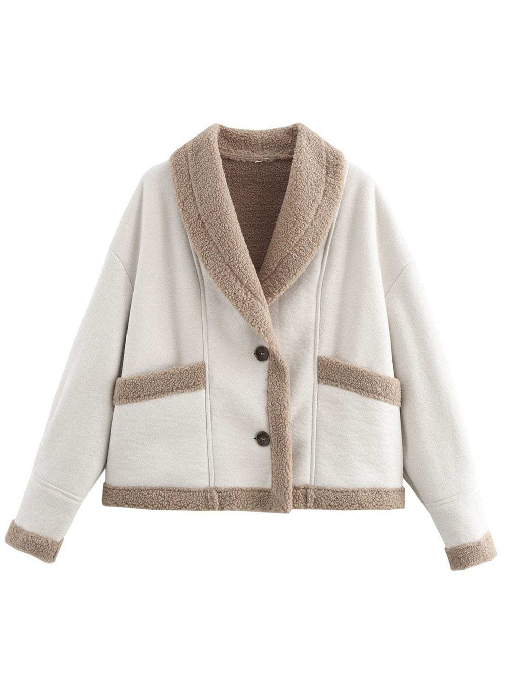 Fuzzy Collared Neck Long Sleeve Jacket - Trendsi - Flyclothing LLC