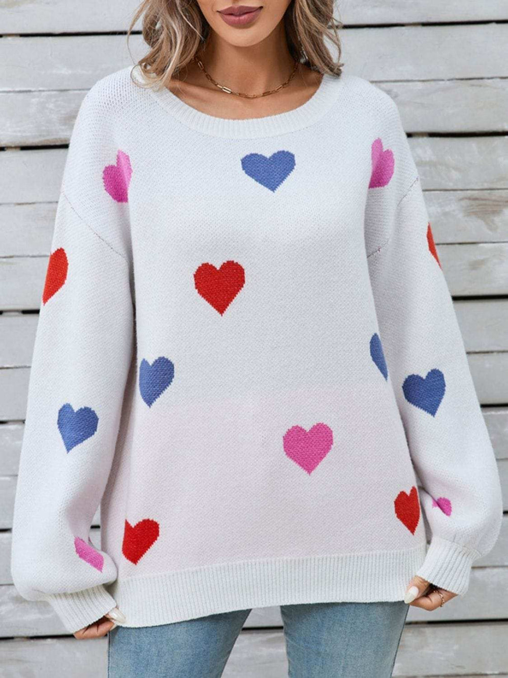 Angel Wings Heart Round Neck Long Sleeve Sweater - Trendsi - Flyclothing LLC