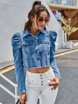 Button Down Raw Hem Cropped Denim Jacket - Trendsi - Flyclothing LLC