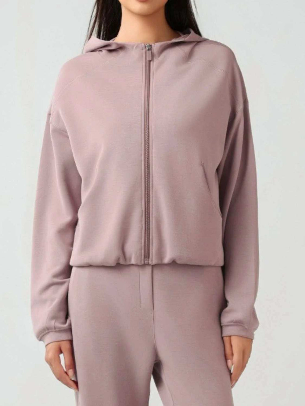 Zip Up Dropped Shouder Active Hooded - Trendsi - Flyclothing LLC