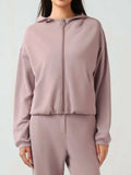Zip Up Dropped Shouder Active Hooded - Trendsi - Flyclothing LLC