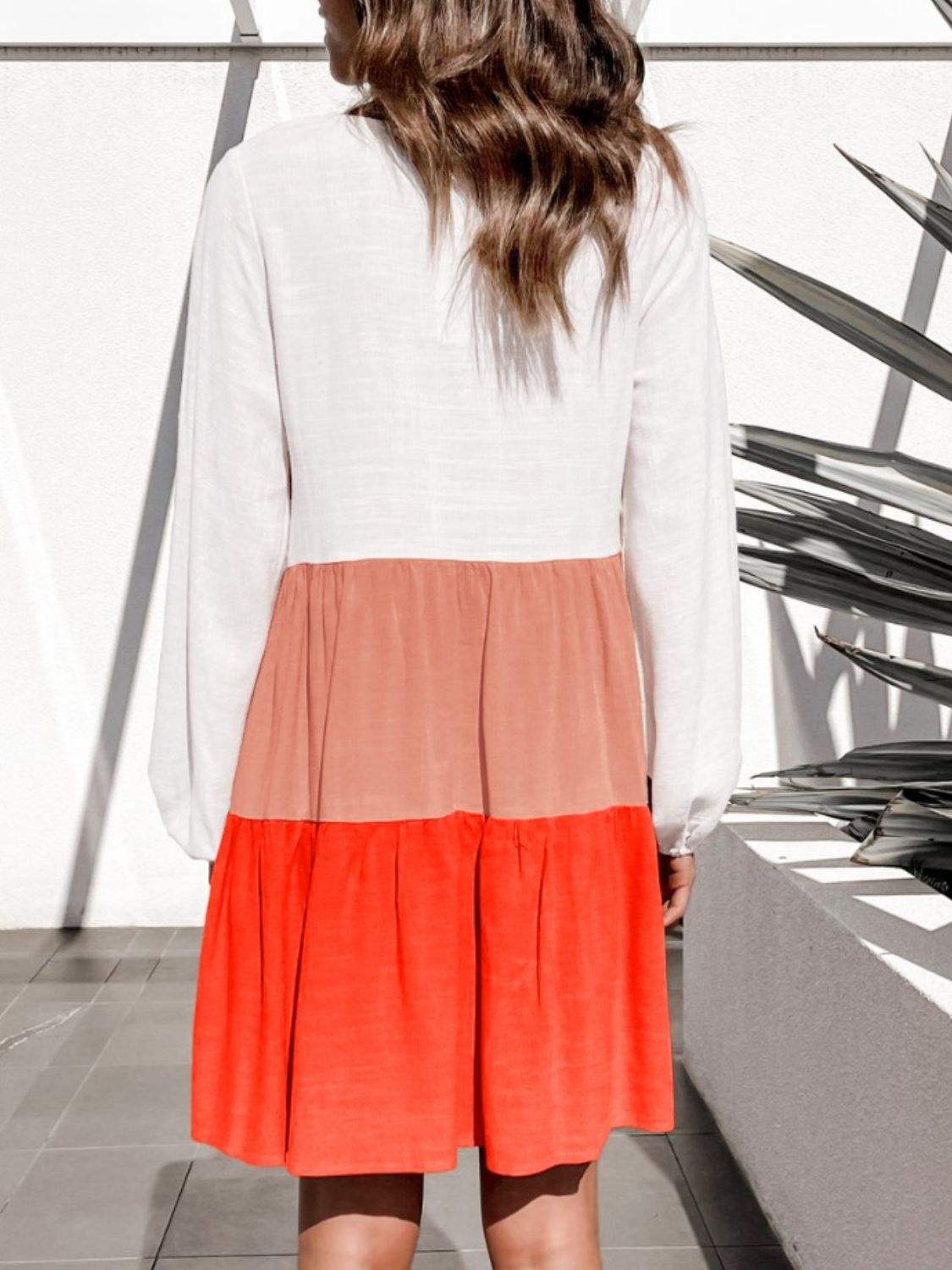 Contrast Round Neck Long Sleeve Dress - Trendsi - Flyclothing LLC