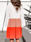 Contrast Round Neck Long Sleeve Dress - Trendsi