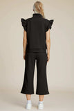 Double Take Full Size Texture Ruffle Short Sleeve Top and Wide Leg Pants Set - Trendsi - Flyclothing LLC