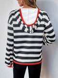 Perfee Contrast Striped Long Sleeve Hoodie - Trendsi