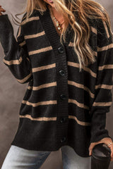 Striped Button Down Long Sleeve Cardigan - Trendsi - Flyclothing LLC