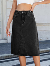 Slit Back Midi Denim Skirt - Trendsi - Flyclothing LLC