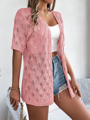 Openwork Open Front Short Sleeve Cardigan - Trendsi
