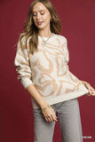 Umgee Heart Print Crew Neck Sweater - Trendsi - Flyclothing LLC