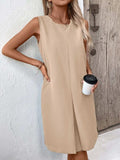 Pocketed Round Neck Sleeveless Mini Dress - Trendsi - Flyclothing LLC