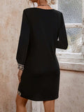 Embroidered Notched Long Sleeve Mini Dress - Trendsi - Flyclothing LLC