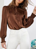 Frill Tied Lantern Sleeve Blouse - Trendsi