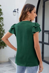 Ruffled Notched Short Sleeve Blouse - Trendsi