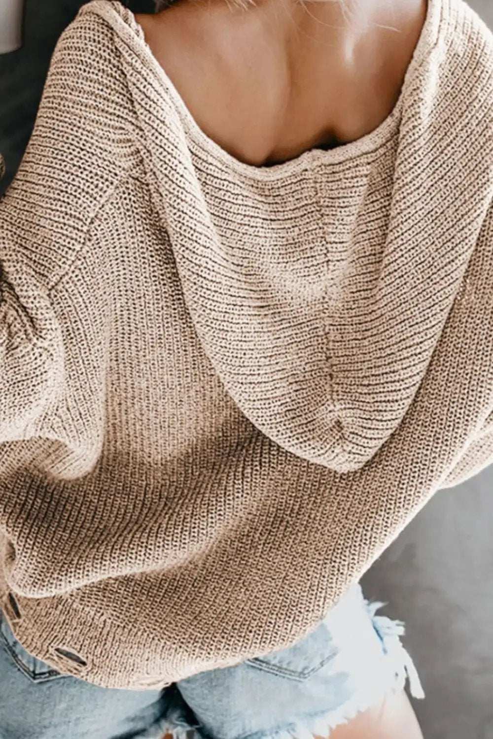 Distressed Zip Up Drawstring Hooded Cardigan - Trendsi - Flyclothing LLC