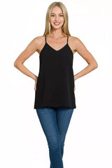 Zenana Woven Airflow Adjustable Strap V-Neck Cami - Trendsi - Flyclothing LLC
