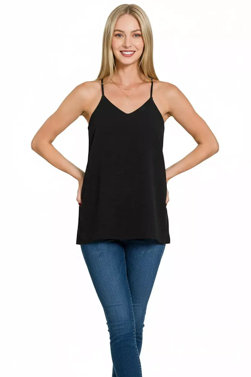 Zenana Woven Airflow Adjustable Strap V-Neck Cami - Trendsi - Flyclothing LLC