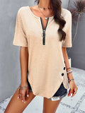 Half Zip Half Sleeve T-Shirt - Trendsi - Flyclothing LLC
