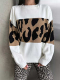 Leopard Color Block Round Neck Sweater - Trendsi - Flyclothing LLC