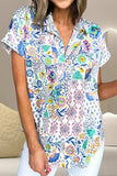 Printed Collared Neck Short Sleeve Blouse - Trendsi - Flyclothing LLC