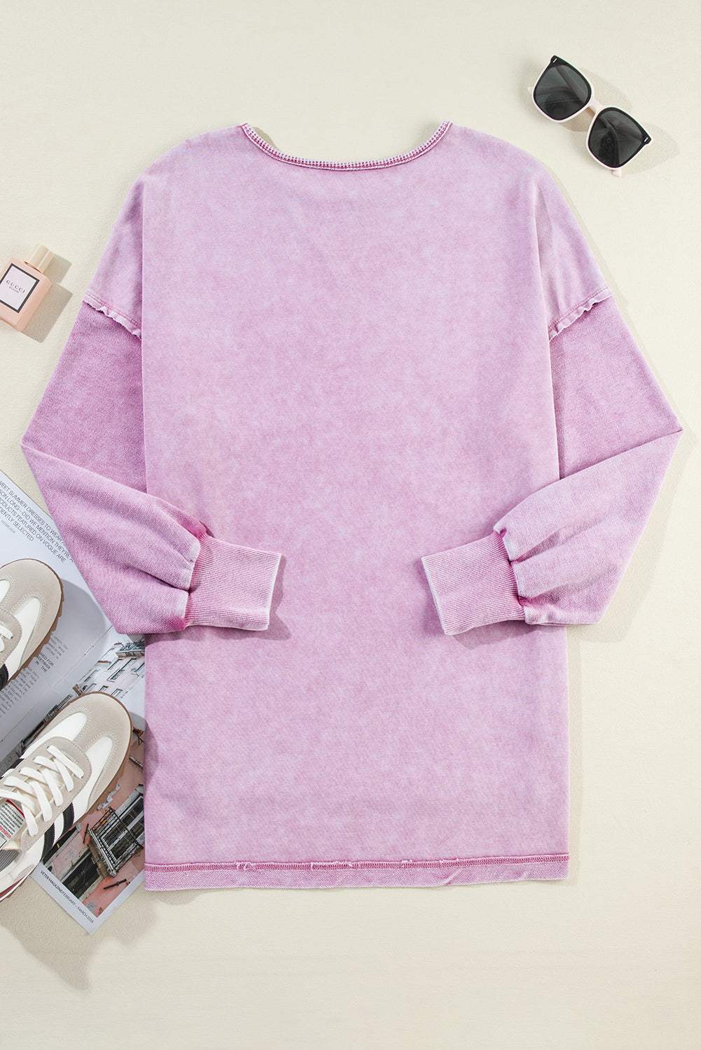 Exposed Seam Round Neck Long Sleeve Sweatshirt - Trendsi - Flyclothing LLC
