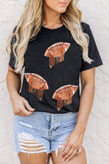 Sequin Football Round Neck Short Sleeve T-Shirt - Trendsi - Flyclothing LLC