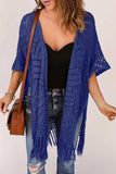 Openwork Open Front Cardigan with Fringes - Trendsi - Flyclothing LLC