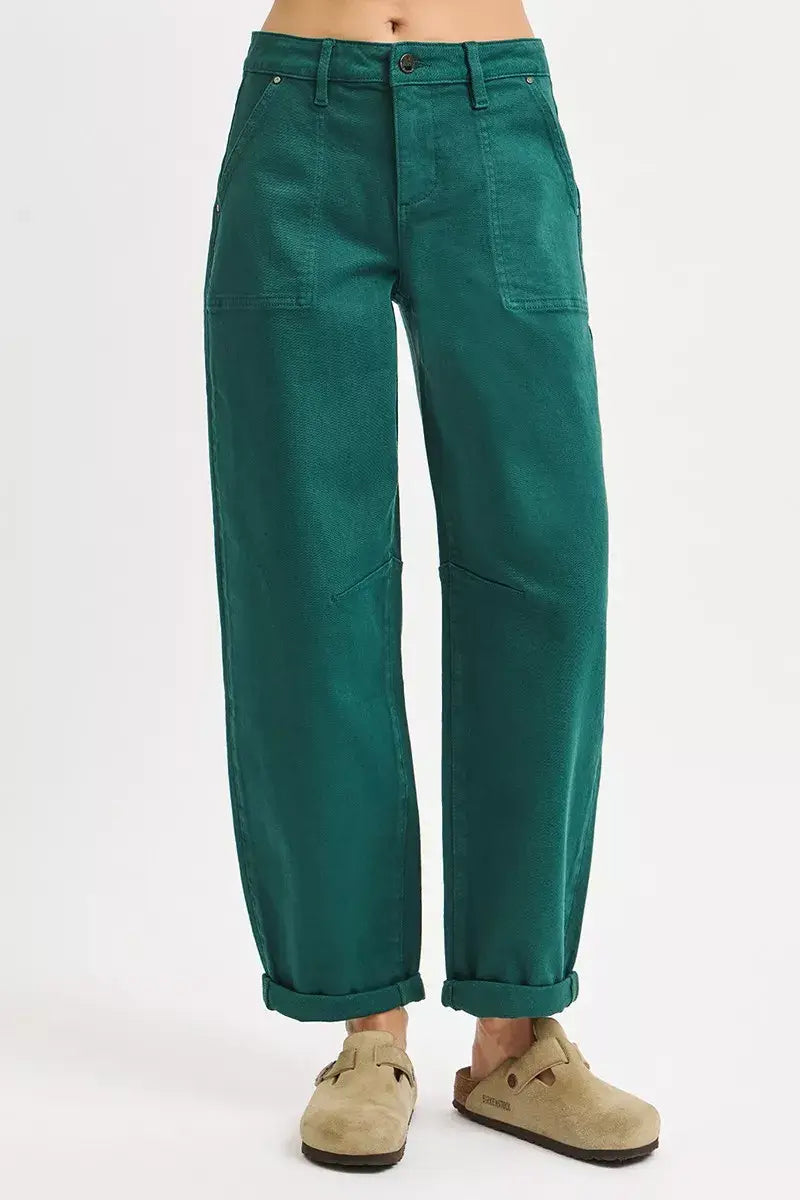 RISEN High Rise Ankle Cuffed Barrel Pants - Trendsi - Flyclothing LLC