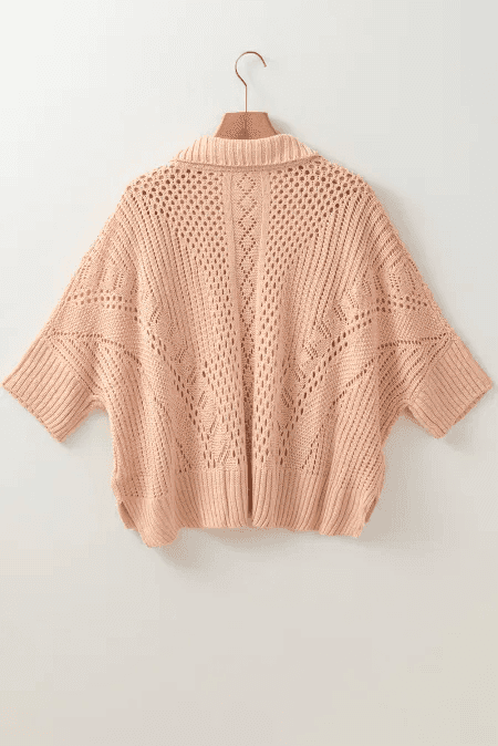 Cutout Collared Neck Three-Quarter Sleeve Sweater - Trendsi - Flyclothing LLC