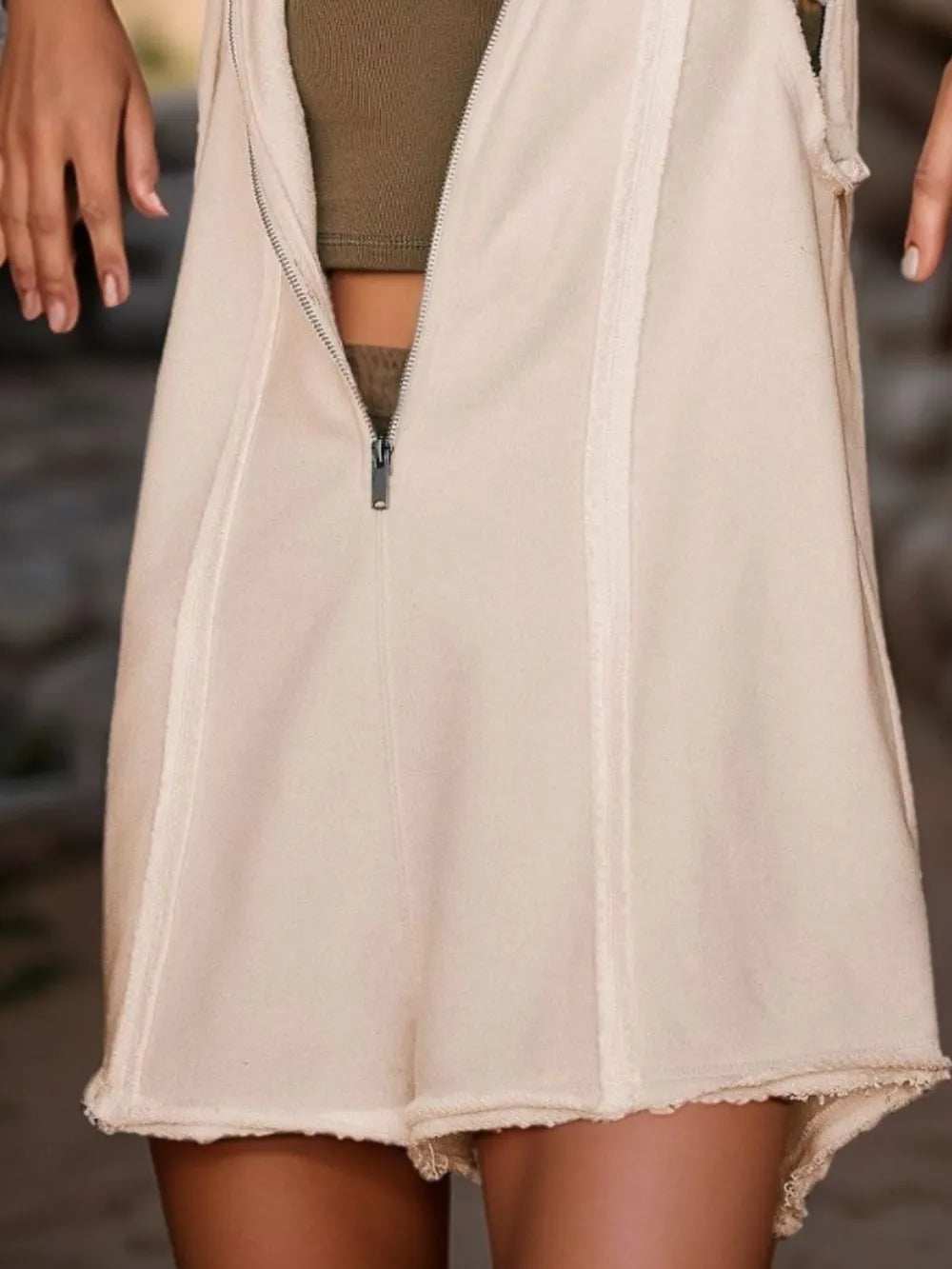 Half Zipped Hooded Sleeveless Romper - Trendsi - Flyclothing LLC