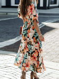Floral Plunge Half Sleeve Dress - Trendsi