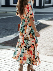 Floral Plunge Half Sleeve Dress - Trendsi