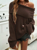Off-Shoulder Extra-Long Sleeve Sweater - Trendsi - Flyclothing LLC