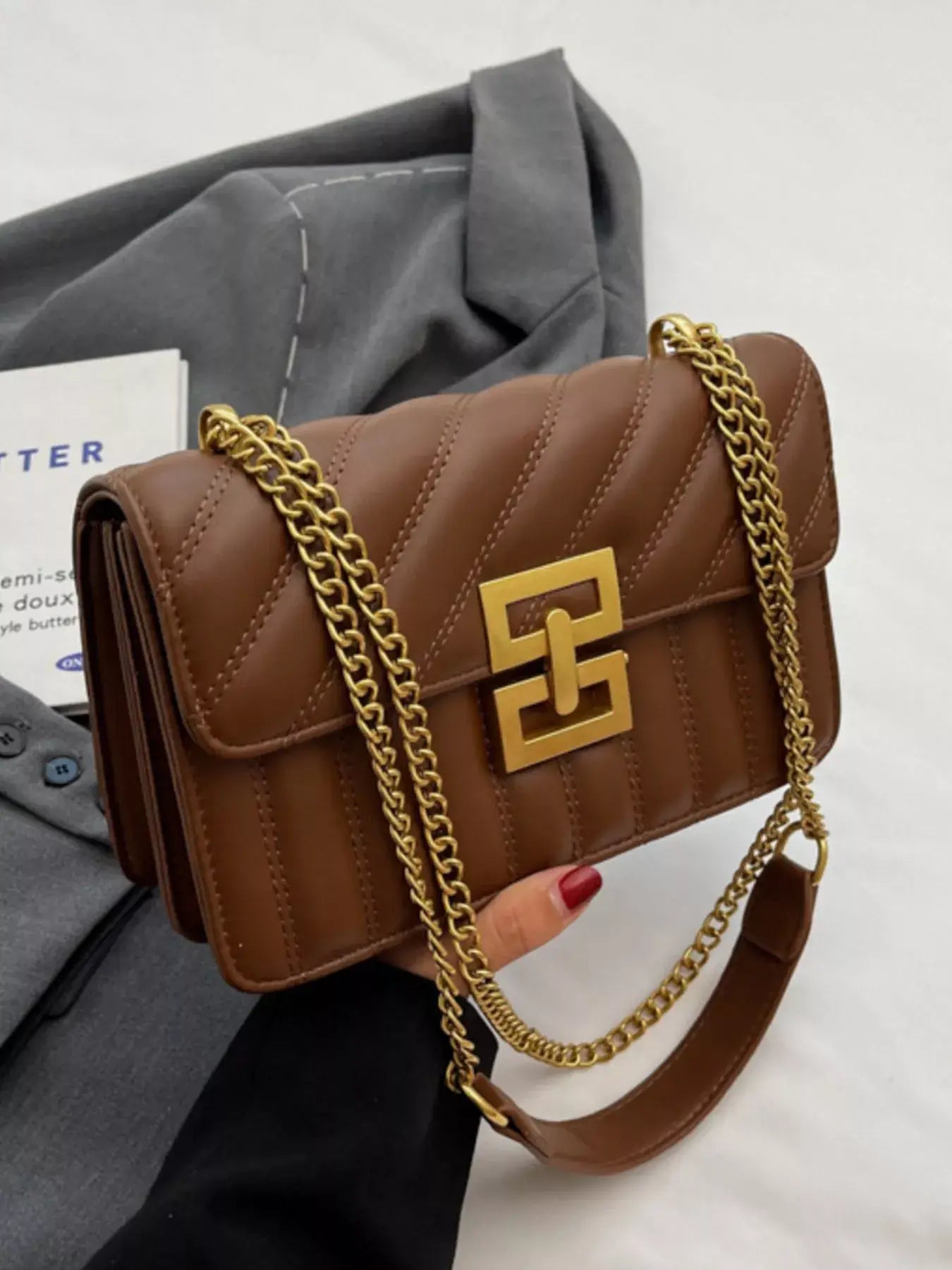 Quilted Flap Chain Shoulder Bag - Trendsi - Flyclothing LLC