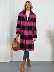 Plaid Double-Breasted Long Sleeve Coat - Trendsi