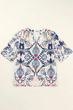 Printed Notched Half Sleeve Blouse - Trendsi - Flyclothing LLC