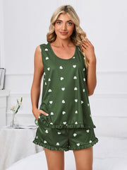 Heart Scoop Neck Tank and Shorts Lounge Set - Trendsi