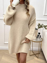 Devine Mock Neck Long Sleeve Mini Sweater Dress - Trendsi - Flyclothing LLC