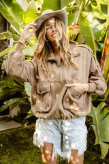 BiBi Half Zip Vintage Washed Fleece Pullover - Trendsi - Flyclothing LLC