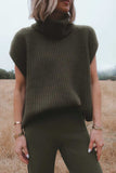 Slit Turtleneck Cap Sleeve Sweater - Trendsi - Flyclothing LLC