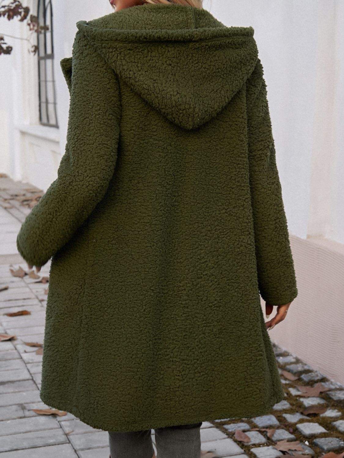 Devine Pocketed Long Sleeve Hooded Teddy Coat - Trendsi - Flyclothing LLC