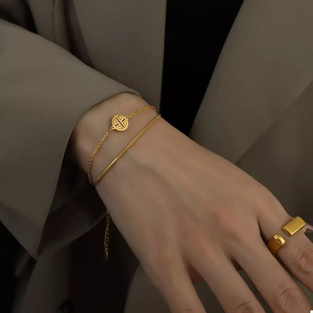 18K Gold-Plated Double Layered Bracelet - Trendsi - Flyclothing LLC