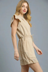 Umgee Luxe knit Ruffle Sleeve Drawstring Mini Dress - Trendsi - Flyclothing LLC