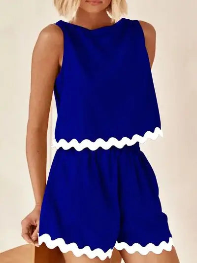 Contrast Trim Round Neck Tank and Shorts Set - Trendsi - Flyclothing LLC